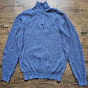 Moncrief London Men's Wool Large Blue Quarter Zip Knitted Pullover Sweater